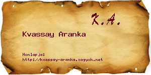 Kvassay Aranka névjegykártya